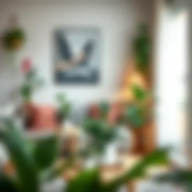 A cozy living room featuring beautifully arranged indoor plants