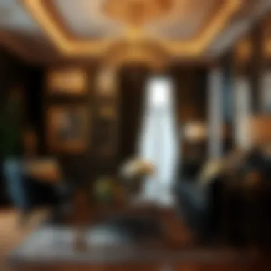 Luxurious gold details enhancing a black-themed room