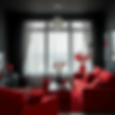 Striking red accents complementing black decor in a modern setting