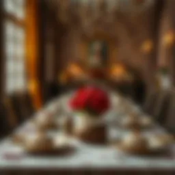 An elegant dining table set with intricate tableware showcasing a rich cultural heritage