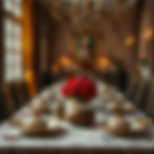 An elegant dining table set with intricate tableware showcasing a rich cultural heritage