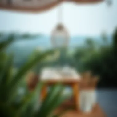 A serene outdoor dining setup showcasing natural elements and harmonious decor