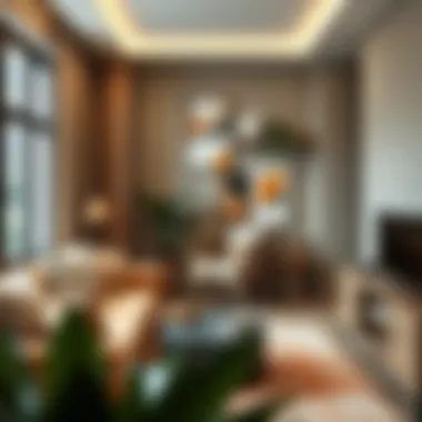 Stylish interior design featuring khaki accents complemented by vibrant colors