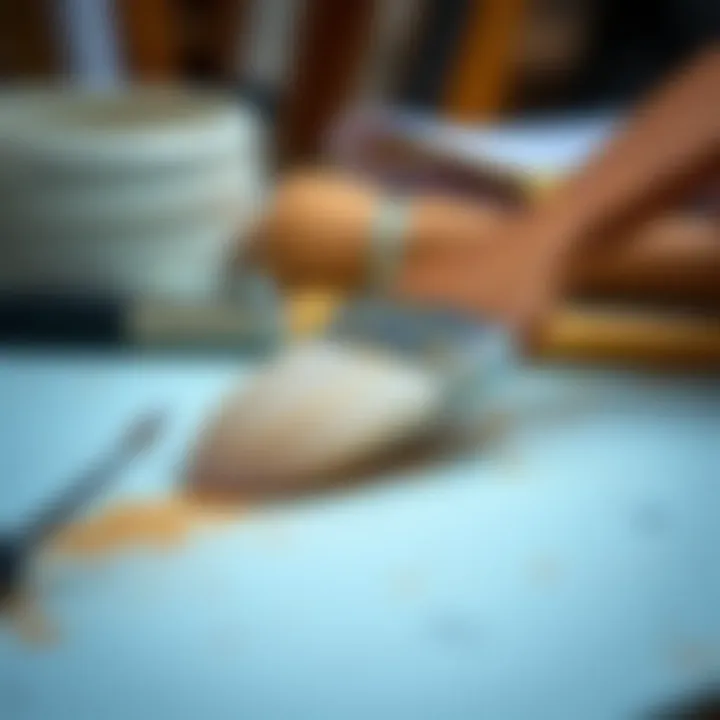 Close-up of brush techniques on suntalam for detailed work