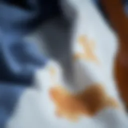 A detailed view of a tea stain on fabric