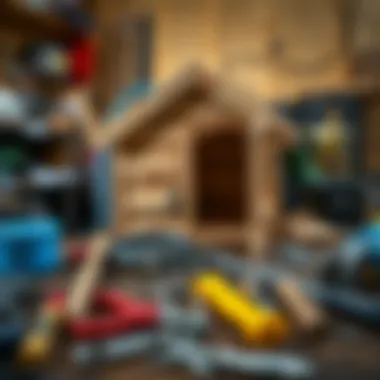 Essential tools laid out for building a dog house