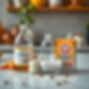 Natural cleaning solutions such as vinegar and baking soda on a countertop