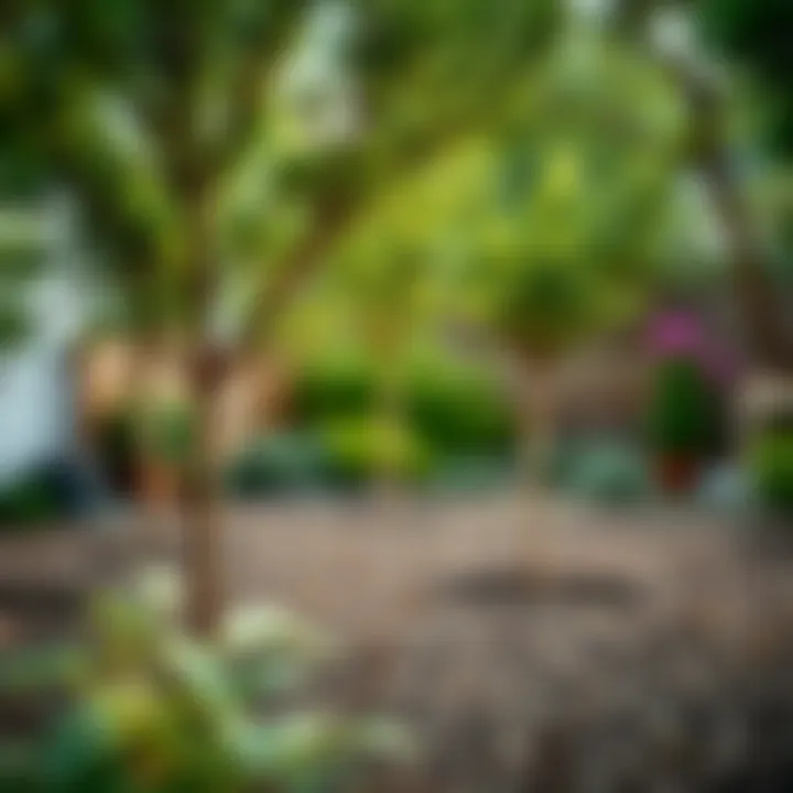 Beautiful garden scene with freshly planted trees