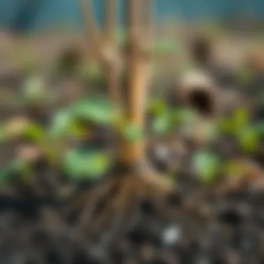 Close-up of roots and soil during tree planting