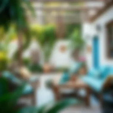 Stunning outdoor space with turquoise blue decor