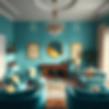 Elegant living room showcasing turquoise and complementary colors