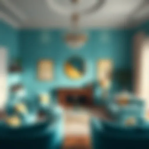 Elegant living room showcasing turquoise and complementary colors