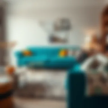 Elegant turquoise sofa with a stylish rug