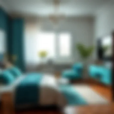 Stylish bedroom incorporating turquoise accents