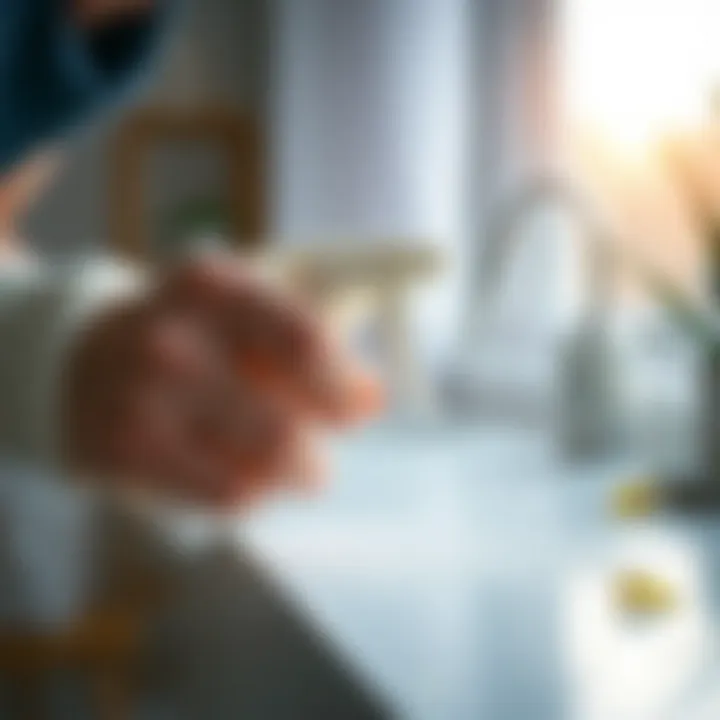 Close-up of a person using a spray cleaner on a surface