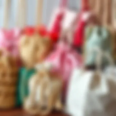 Diverse Styles of Paper Rope Bags An artistic arrangement of various paper rope bags in different styles and colors.