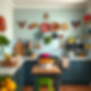 Creative wall decor in a vibrant kitchen