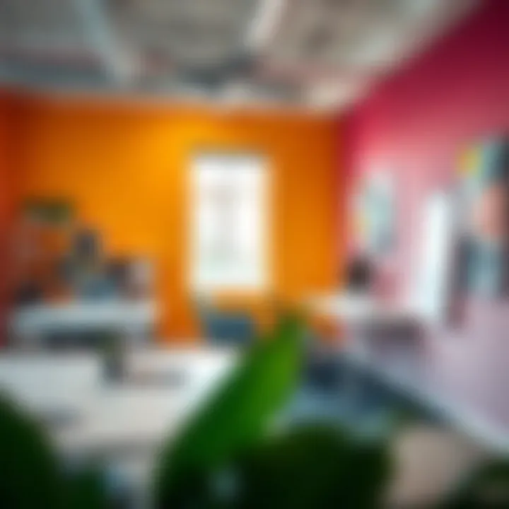 Modern office space with vibrant wall colors