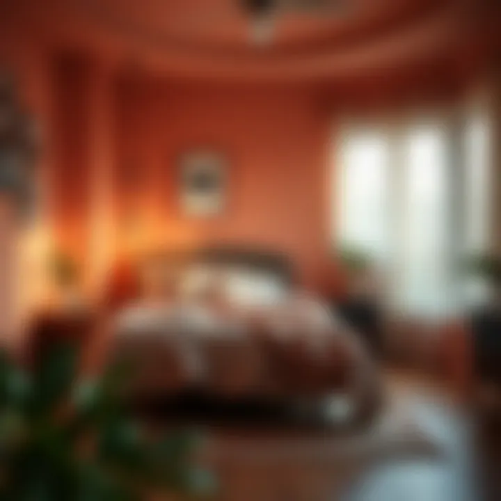 Cozy bedroom featuring warm color palette and unique lighting fixtures