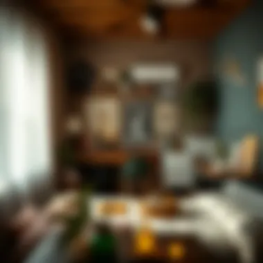 Stylish bedroom showcasing eclectic decor and ambient lighting