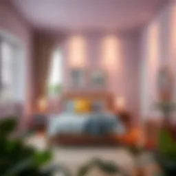 A serene bedroom featuring calming hues.