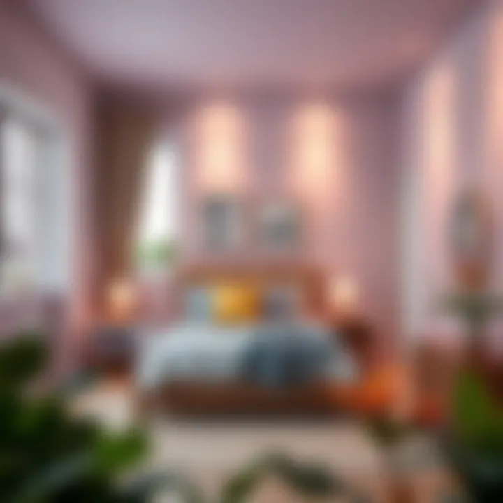 A serene bedroom featuring calming hues.