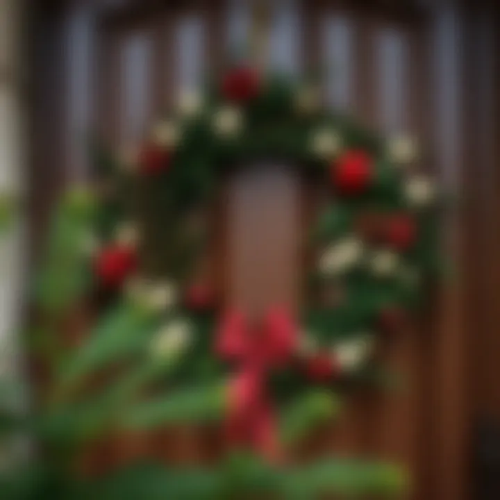 Festive holiday door wreath adorned with natural elements