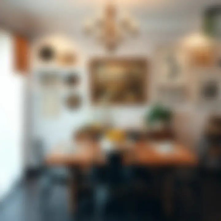 Vintage style artworks adding charm to dining area