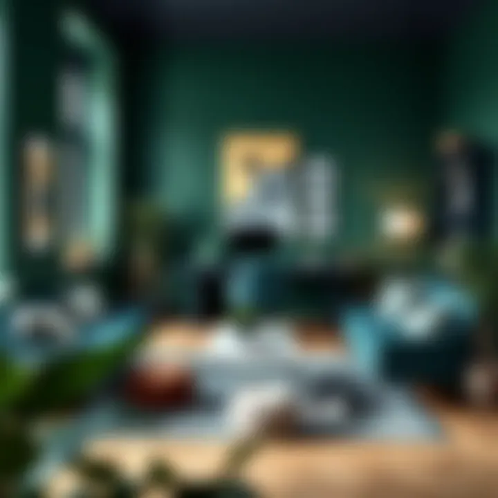 Stylish Office Space with Emerald Green Accents and Navy Blue Furniture Stylish office space featuring emerald green accents and navy blue furniture